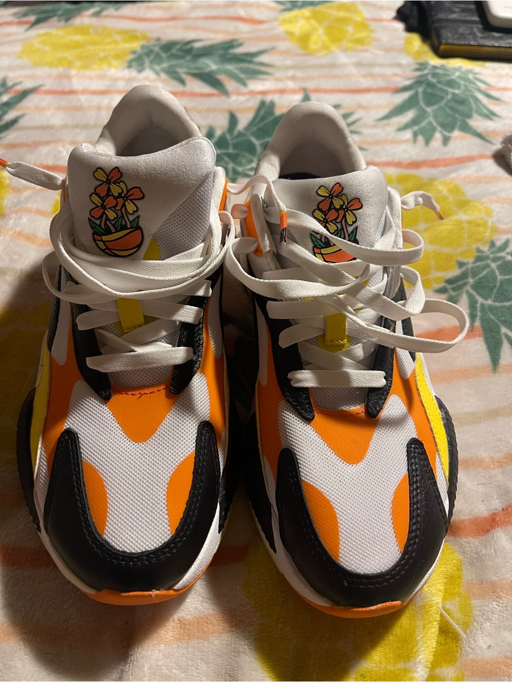 Puma White, Orange & Black Floral-Accent Sneakers